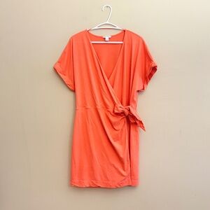 $9🎅🏼 Joe Fresh Vibrant Coral Drop Shoulder T-Shirt Cotton Wrap Dress